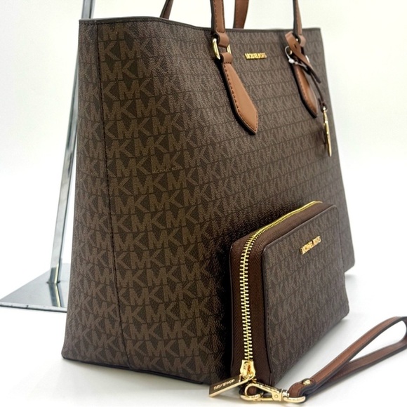 Michael Kors Sheila Large Logo Tote Bag & Matching Flat Phone Case Wallet Brown - Picture 4 of 12